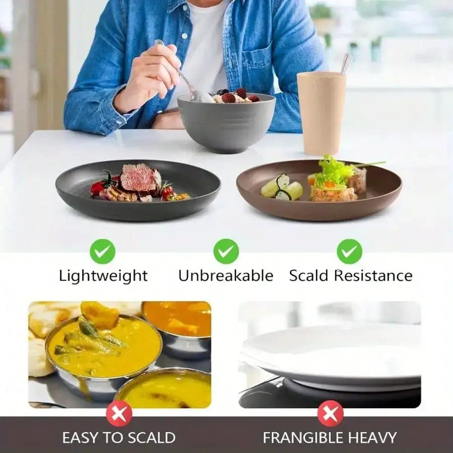 Wheat Straw Dinnerware Set | 32 Piece | Black Color | Serves 8