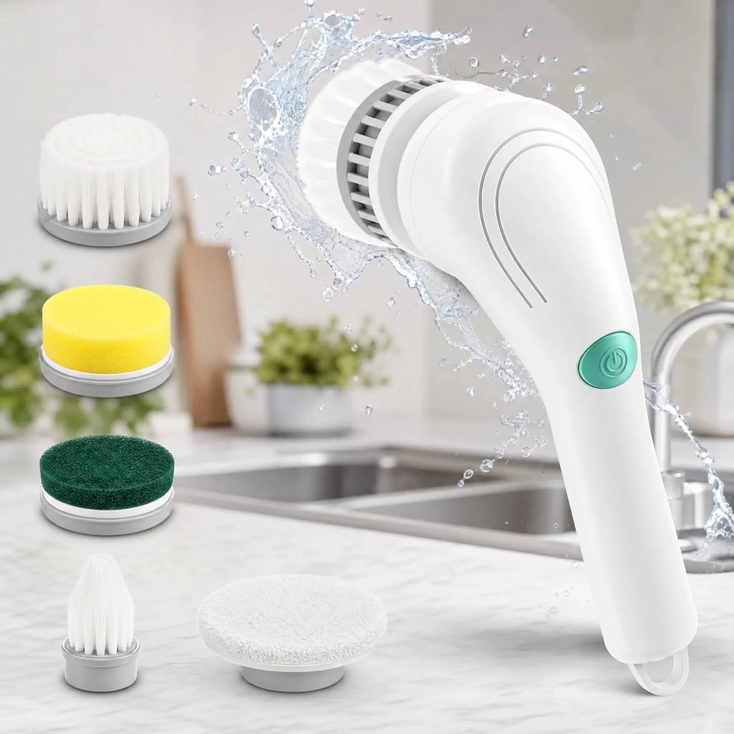 Electric Spin Scrubber | Cordless Design | Five Head Set | Compact Size