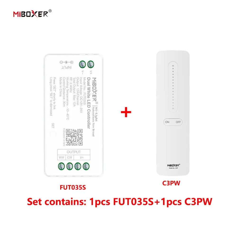 MiBoxer DC12~24V FUT035S+C1 C3 C3P 2.4GHzRF Wireless Dual White 12A/Channel LED Controller For CCT COB/Led Strip Light from PriceLows™