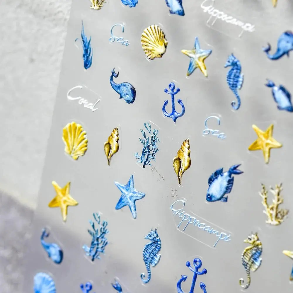 1pc Ocean Nail Art Stickers 5D Summer Starfish Seashell Nail Decals Decoration Y2K Embossed Nail Art Supplies Manicure Slider from PriceLows™