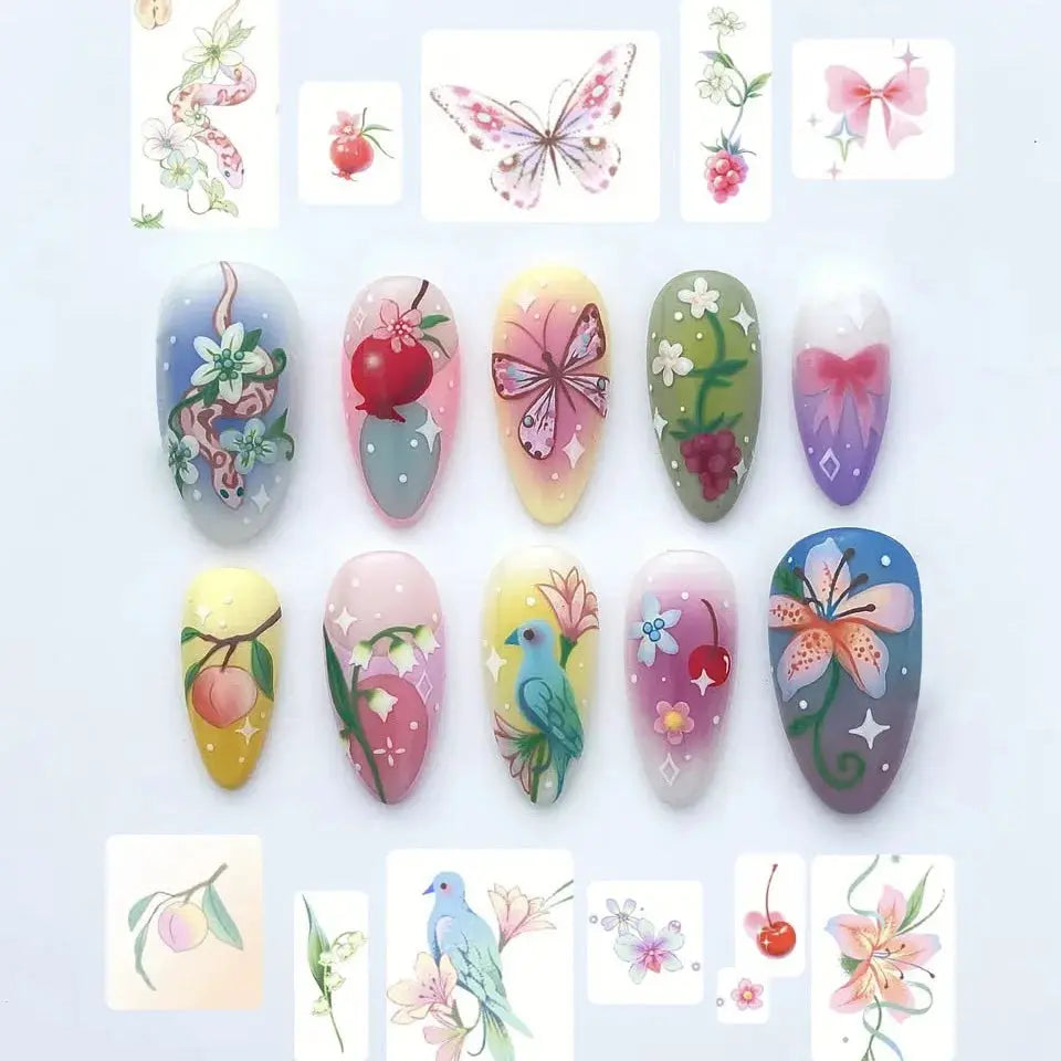 Press On Nails | Wine Red Blush | Flower Print | 24 Piece Set