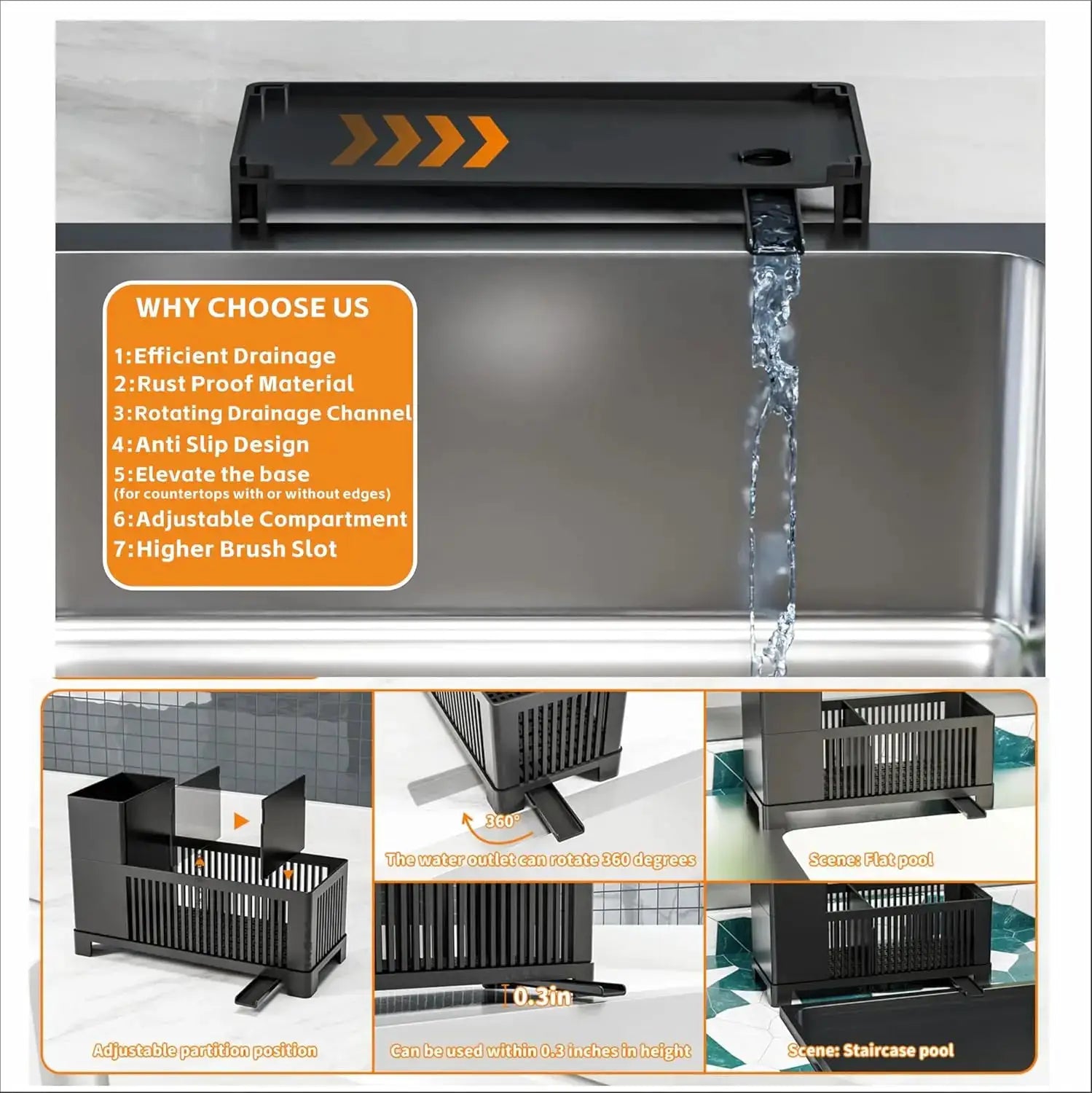 Multifunctional Kitchen Sink Organizer Caddy - Sponge Holder, Scrub Brush Rack, Soap Dispenser, Black Plastic, Rustproof for Countertop from PriceLows™