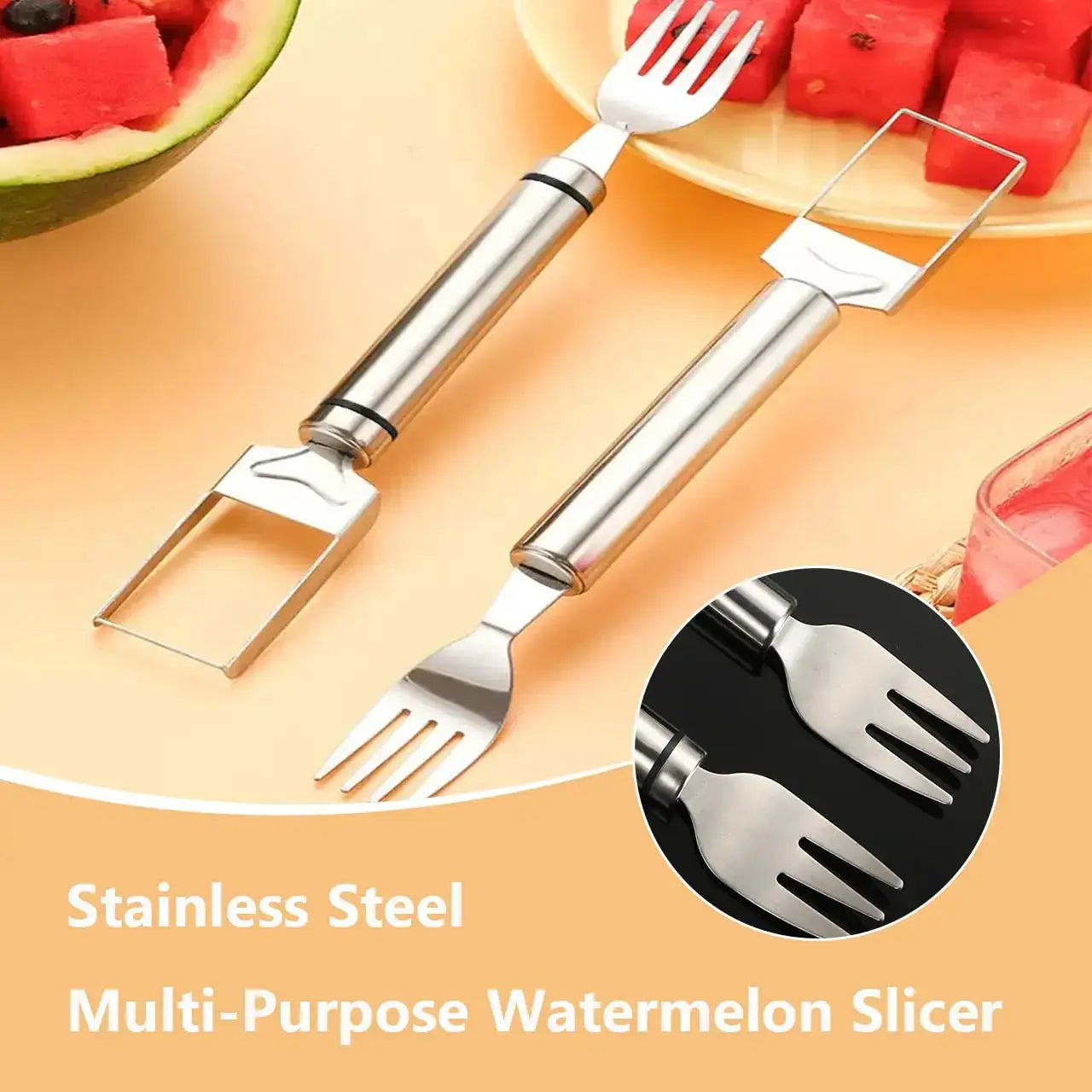 2 Pack 2 in 1 Stainless Steel Watermelon Slicer and Fork Cutter Tool for Home Party Camping Kitchen Gadget from PriceLows™