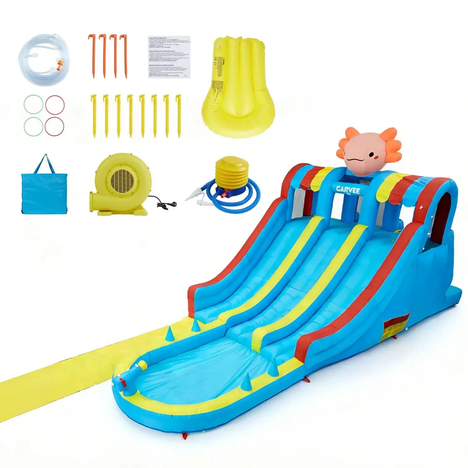 Inflatable Water Park Bounce House for Kids, Dual Slides with Long Slip Mat and Splash Pool, Durable Oxford Fabric Blow Up Water Castle with Powerful Air Blower for Backyard Outdoor Summer Fun from PriceLows™