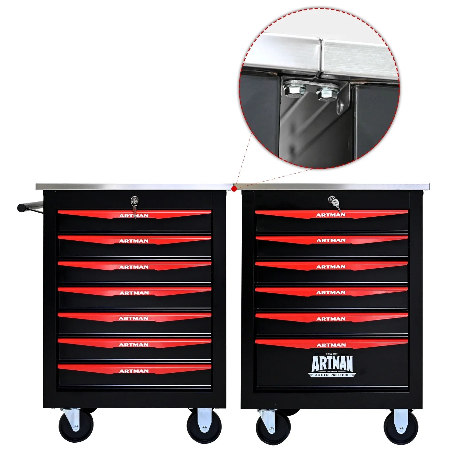 7 Drawer Rolling Tool Box Hardware Storage Tool Cabinet, Heavy Duty Steel Metal Cart, Lockable, Shop Garage NEW，red from PriceLows™