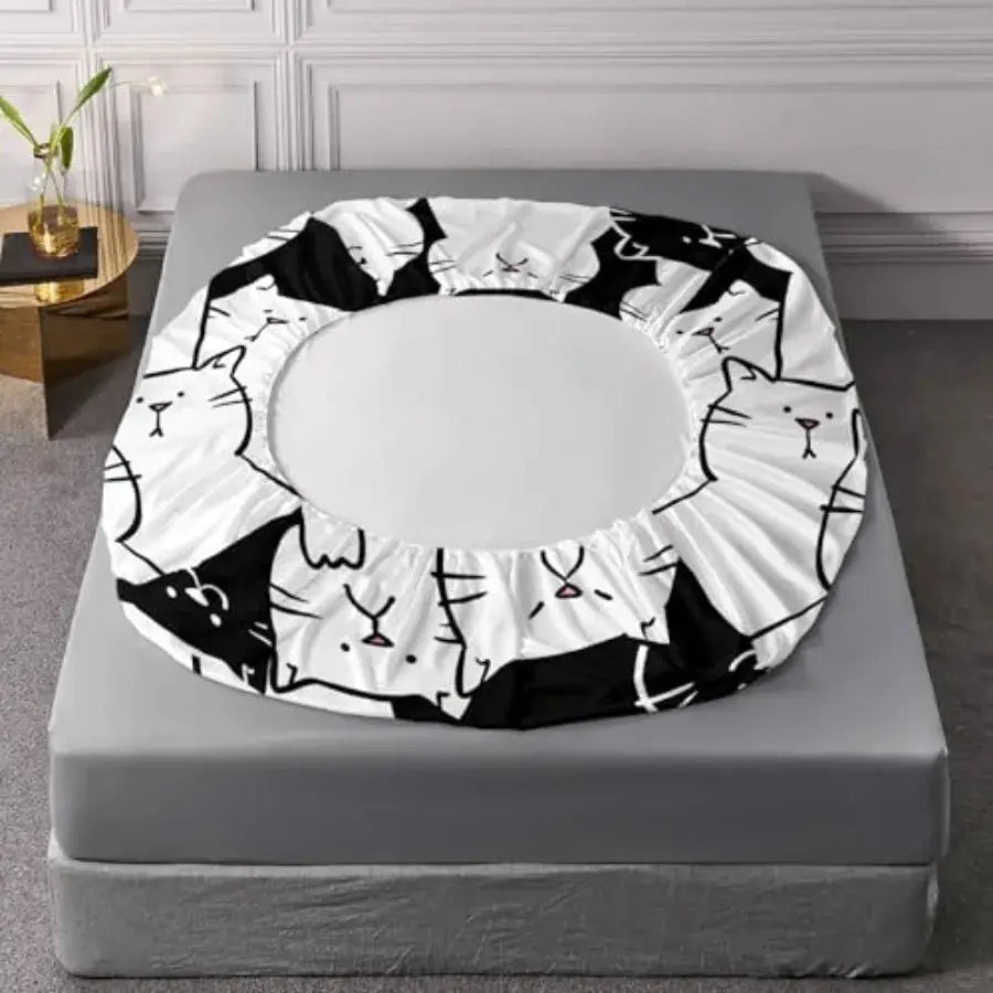 Cartoon Cat Sheet 4Pcs Black and White Kitten Sheet Cute Pet Cat Bedding Set for Teen Kid Boy Girl Adult Kawaii Line Cat Bedspr from PriceLows™