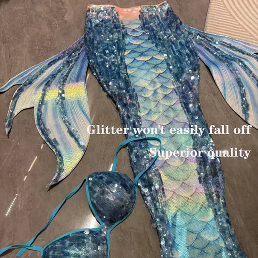 Mermaid Tail Swimsuit | Glitter Design | Excludes Monofin | One Size