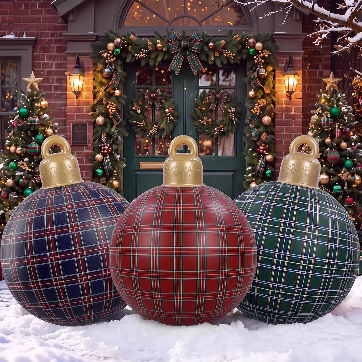 Christmas Inflatable Balls | Set Of 3 | 32 Inch | Tartan Pattern