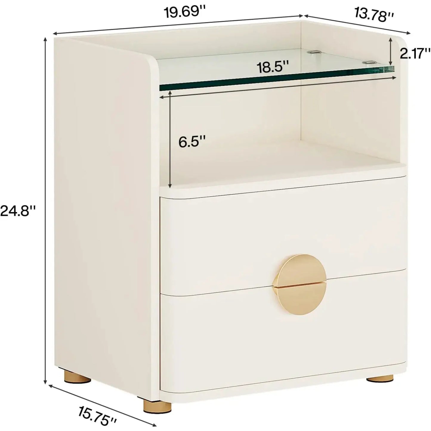 Nightstand with 2 Drawers, Modern Nightstand with Open Storage Shelf, White Bed Side Table for Bedroom, Living Room from PriceLows™