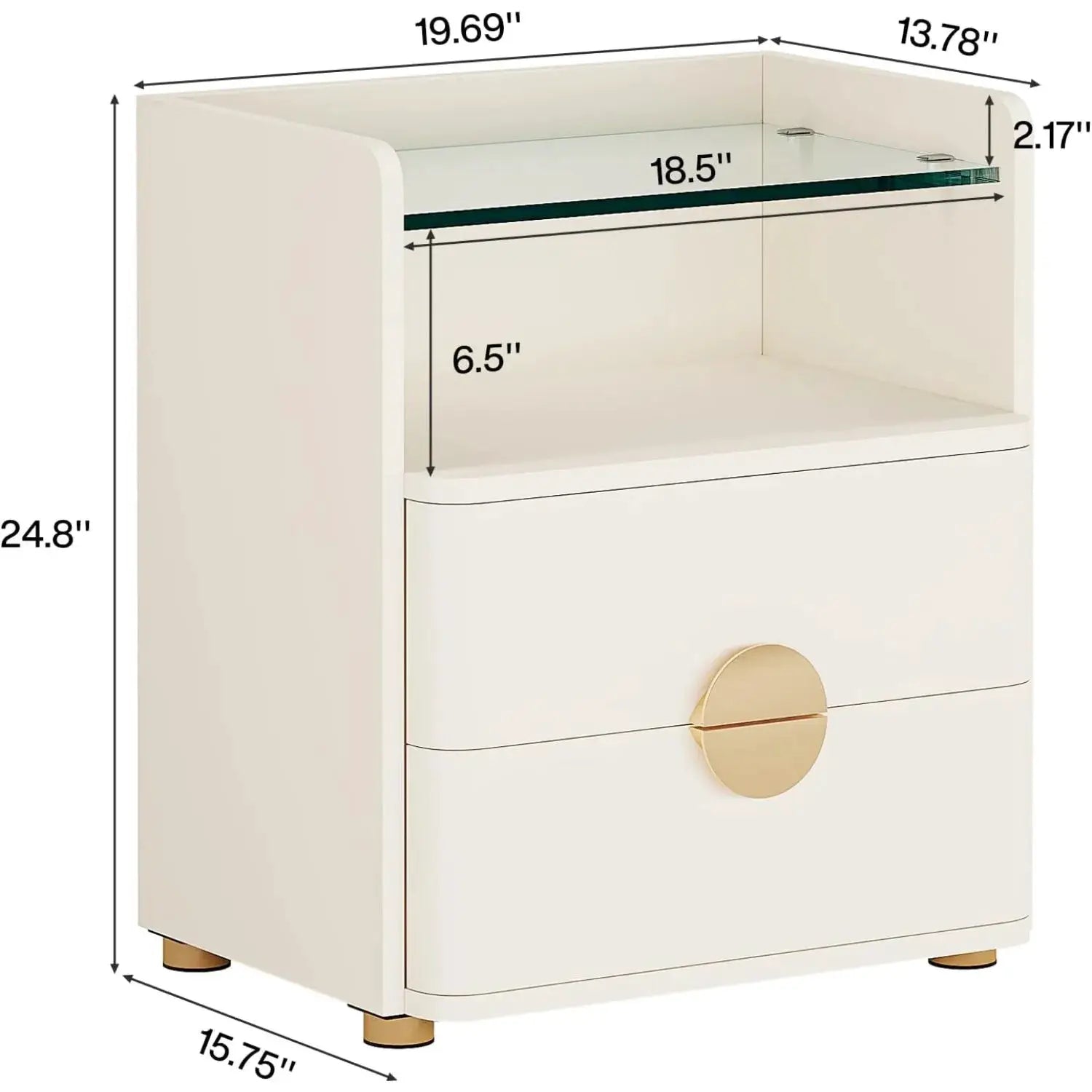 Nightstand with 2 Drawers, Modern Nightstand with Open Storage Shelf, White Bed Side Table for Bedroom, Living Room from PriceLows™