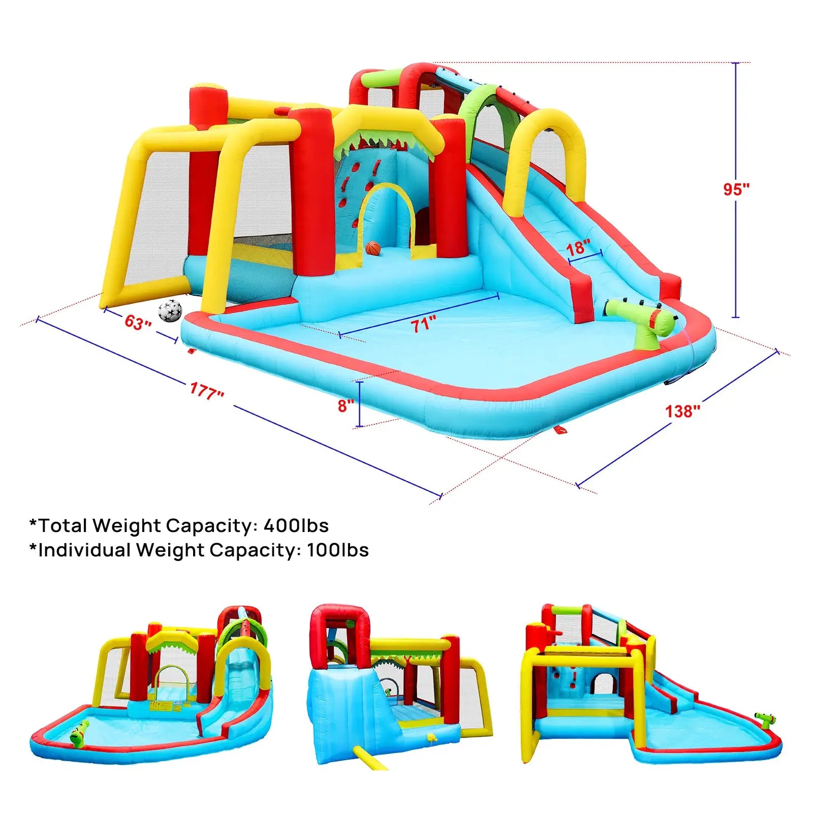 7in1 Inflatable Water Slide Park Bounce House Outdoor Backyard Splash Pool Climbing Wall Basketball Soccer Water Gun Kids Party from PriceLows™