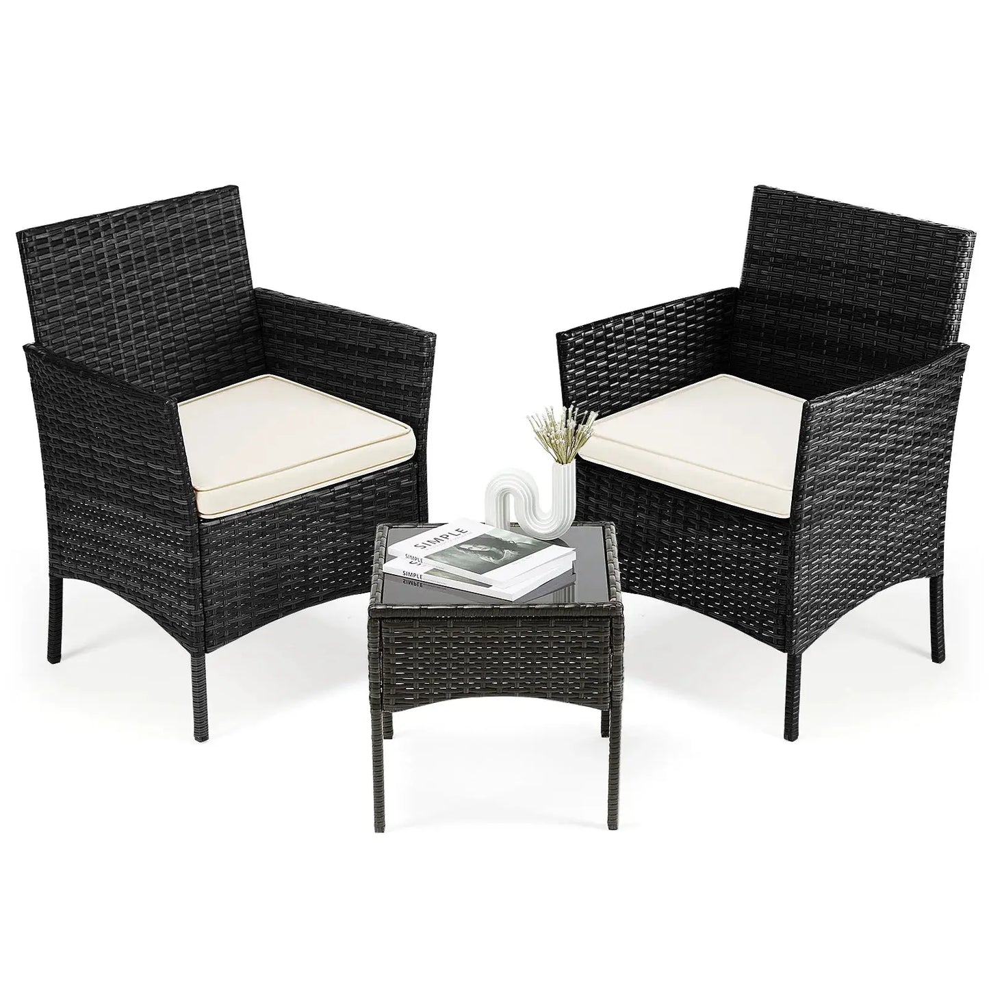 JHK 3 Pieces Outdoor Patio Furniture Set Manual Weaving Wicker Rattan Patio Chairs with Soft Cushion and Glass Table For Garden from PriceLows™