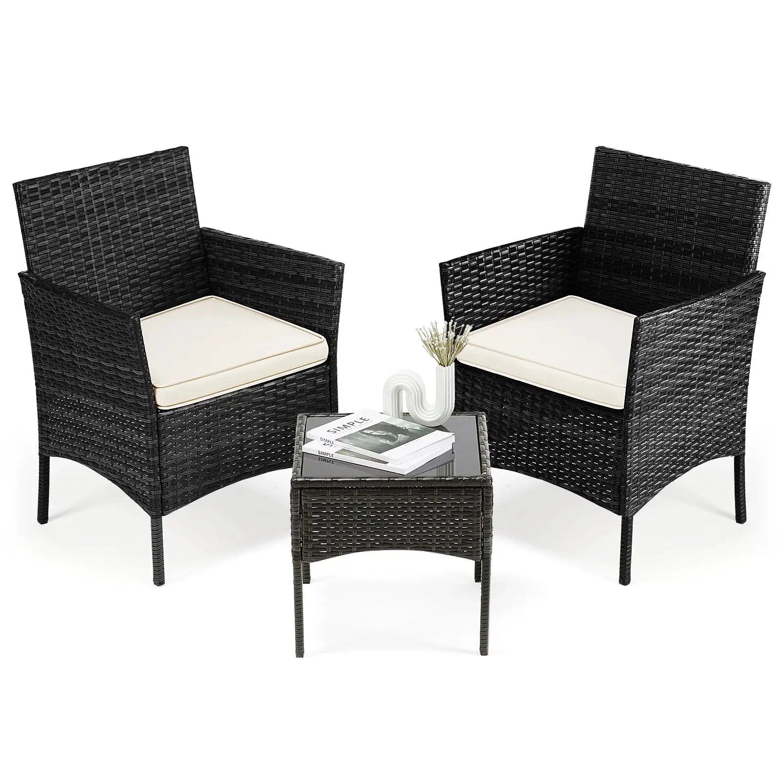 JHK 3 Pieces Outdoor Patio Furniture Set Manual Weaving Wicker Rattan Patio Chairs with Soft Cushion and Glass Table For Garden from PriceLows™