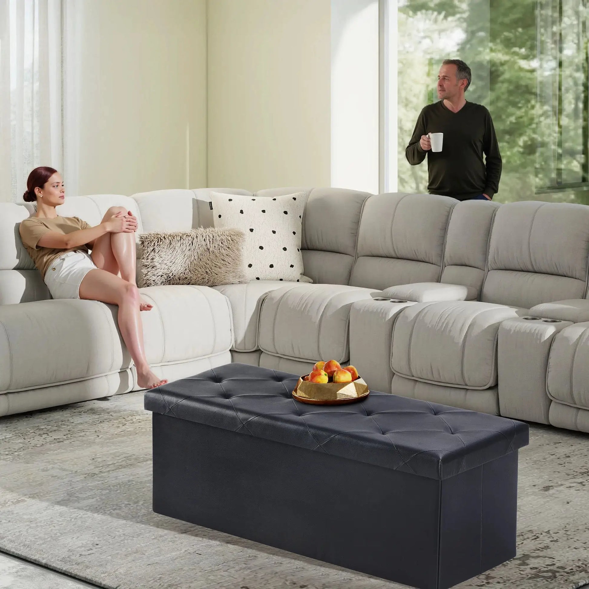JHK 43 Inches Leather Folding Ottoman Storage Footstool Toy Box Bedroom Bench Load 660 lbs Foot Rest Stool For Living Room from PriceLows™