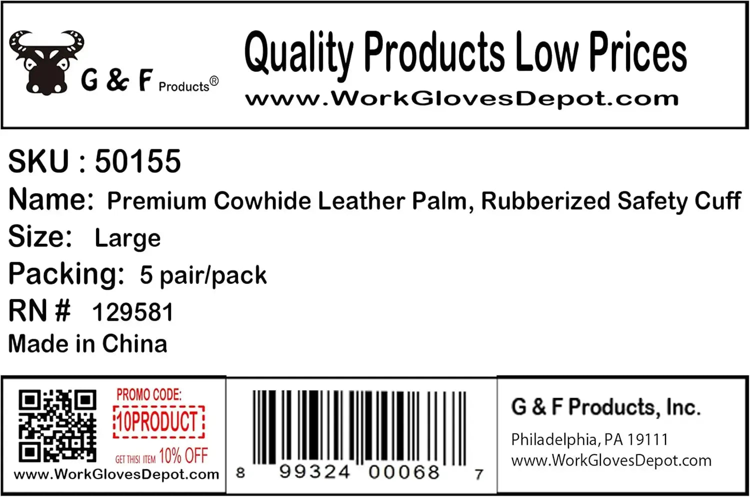 Cowhide Leather Work Gloves with Suede Finish Palm, Rubberized Safety Cuff, 5 Pairs for Heavy Duty Tasks from PriceLows™