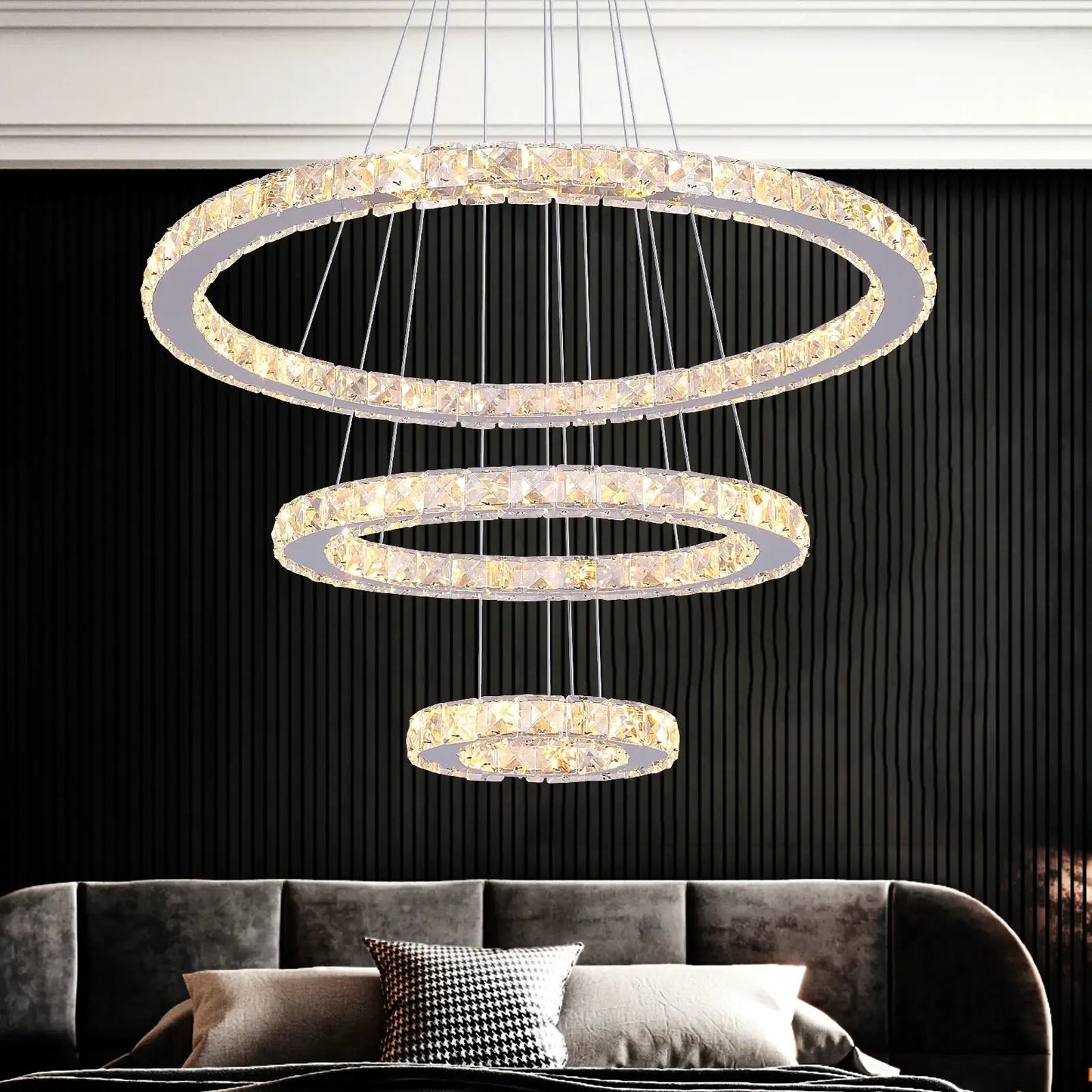 Crystal Ceiling Chandelier 3 Rings Hanging Chandelier In The Living Room Home Decoration Luxury Kitchen Light Led Lighting from PriceLows™