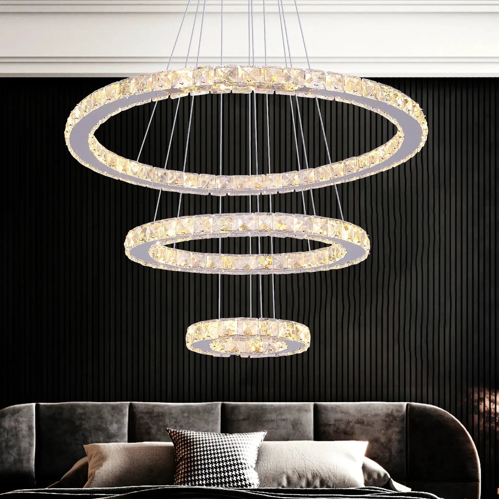 Crystal Ceiling Chandelier 3 Rings Hanging Chandelier In The Living Room Home Decoration Luxury Kitchen Light Led Lighting from PriceLows™
