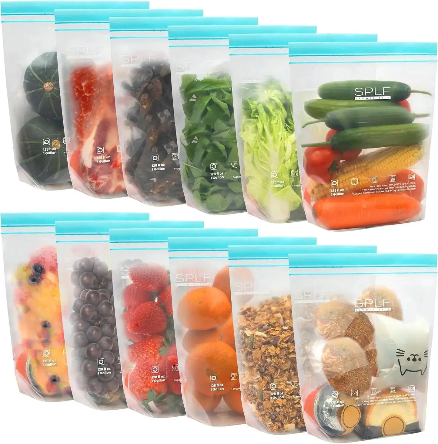 Reusable Gallon Freezer Bags | Leakproof | Microwave Safe | 12 Pack