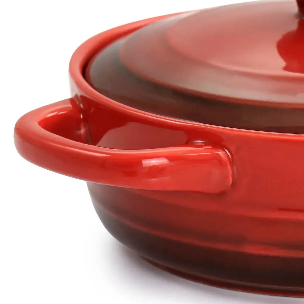 Mini Casserole Baker Stoneware Dish Gradient Red Oven Safe Great Side Dishes Desserts Durable with Lid Integrated Handles from PriceLows™