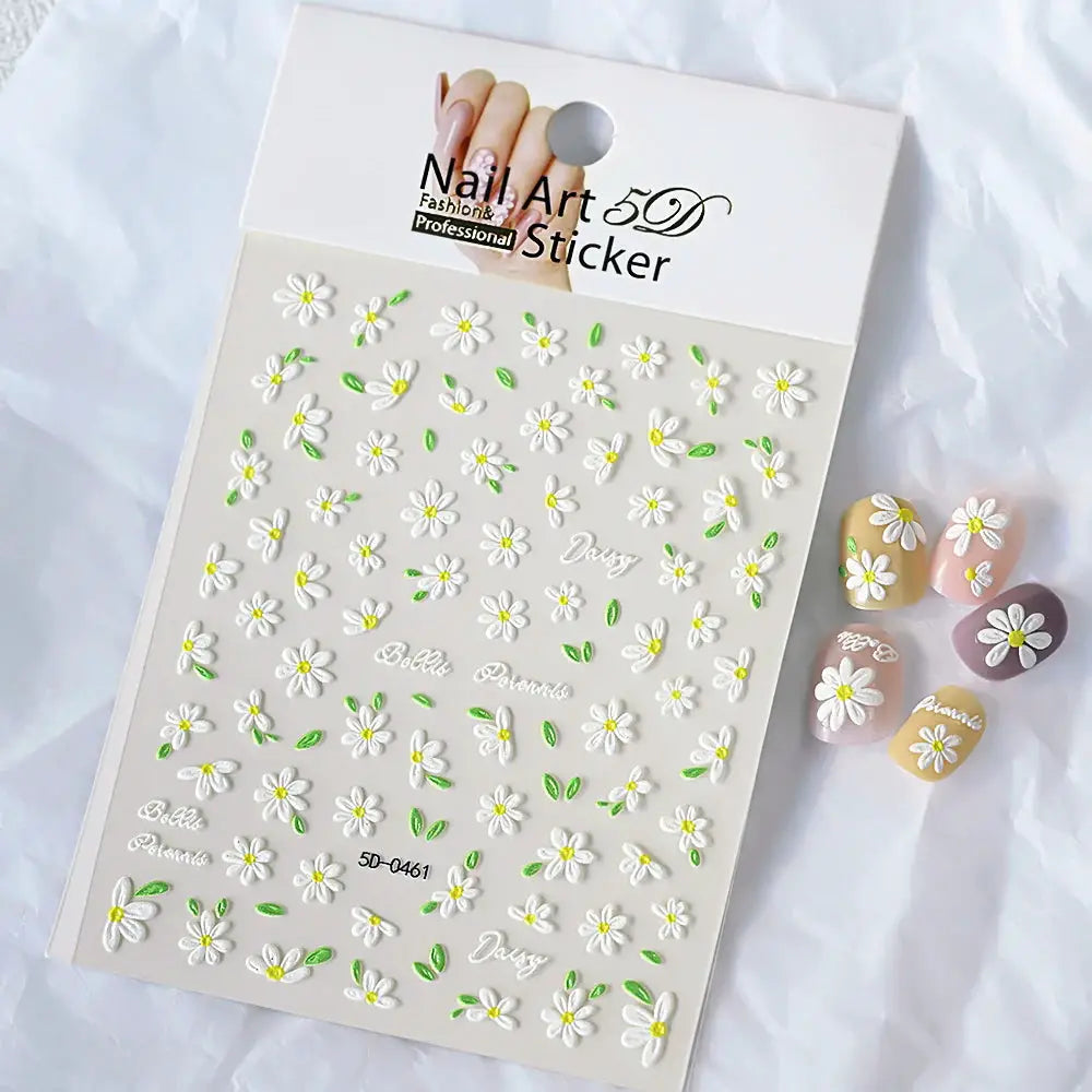 5D Pink Blue Floral Nail Art Stickers Petals Leaf Plant Embossed Nail Decals Spring Summer Flower Design for DIY Nail Supplies from PriceLows™