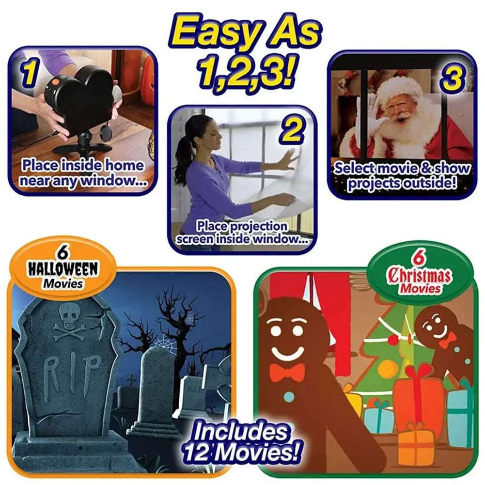 Holiday Holographic Projector | Outdoor Waterproof | 12 Preloaded Movies