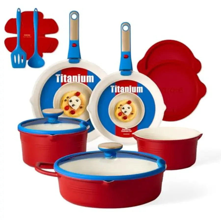 20Pcs Titanium Cookware Set, Pots and Pans Set Non Stick, Kitchen Cooking Set with Detachable Handle, Non Toxic Induction Cookw from PriceLows™