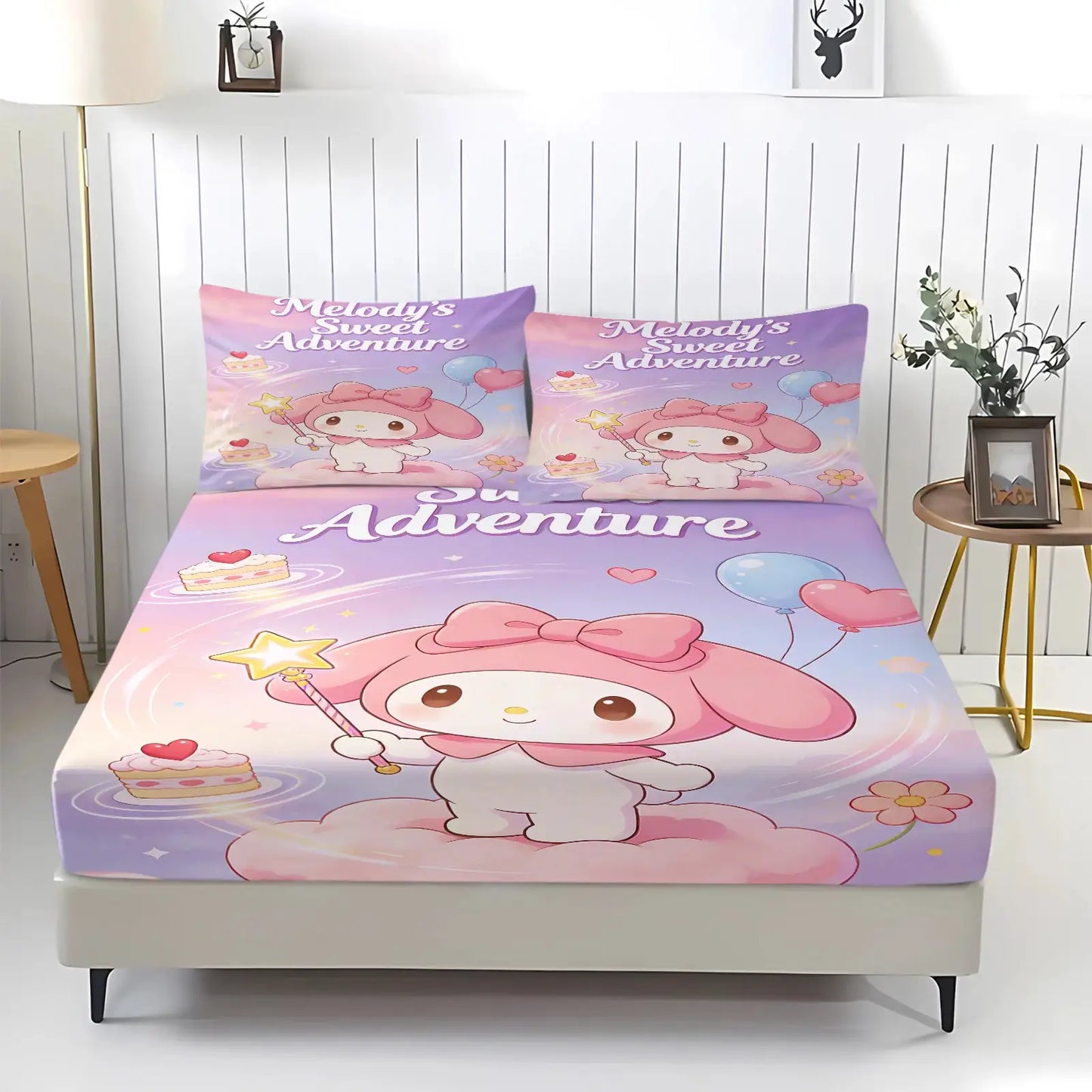 My Melody Sanrio Fitted Sheet Set Kawaii Cute Anime Bed Sheet with Pillowcases for Girls Bedroom Soft Cartoon Mattress Cover from PriceLows™