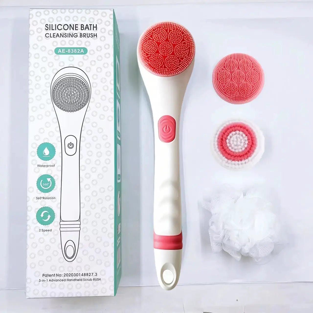Electric Bath Brush | Long Handle | Waterproof | Replaceable Heads