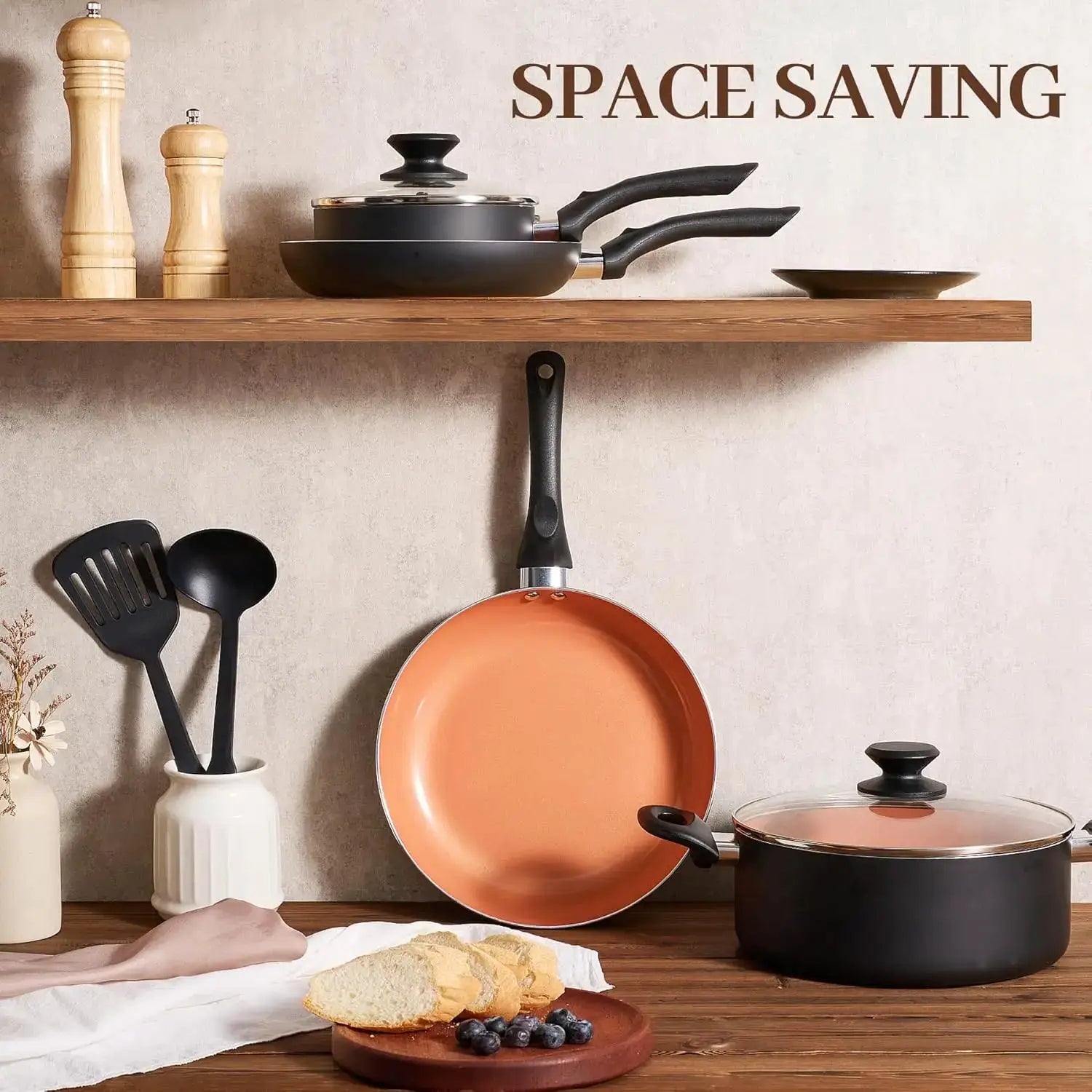 15PCS Ceramic Pots and Pans Set, Nonstick Cookware Set, Induction Compatible from PriceLows™