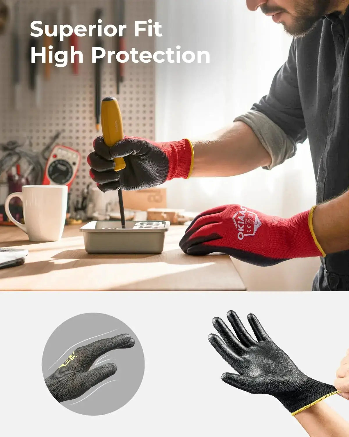 Ultra Thin Work Gloves with Grip, 12 Pairs Bulk, Lightweight Polyurethane Coating, Green X-Large from PriceLows™