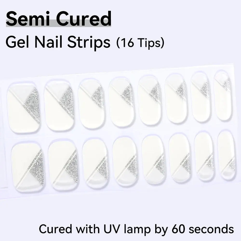 16strips Cartoon UV/LED Semi Cured Gel Nail Strips Pink Glitter Cat Eye Self-Adhesive Gel Nail Wraps Full Cover UV Nail Sticker from PriceLows™