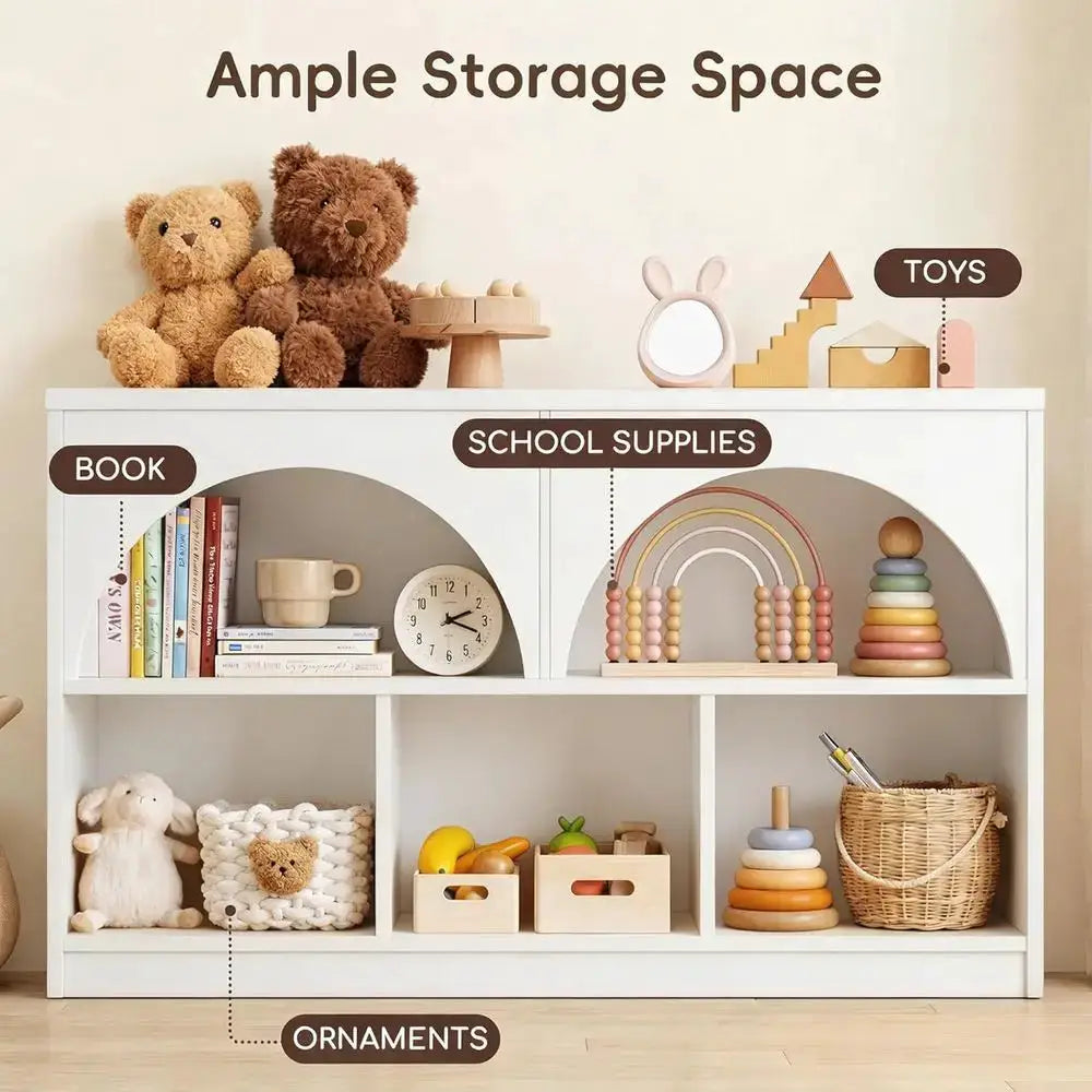 2-Piece Arched Wooden Bookcase Set for Kids, 5-Section Storage Organizer for Toys and Books, Suitable for Playrooms, Nurseries, from PriceLows™