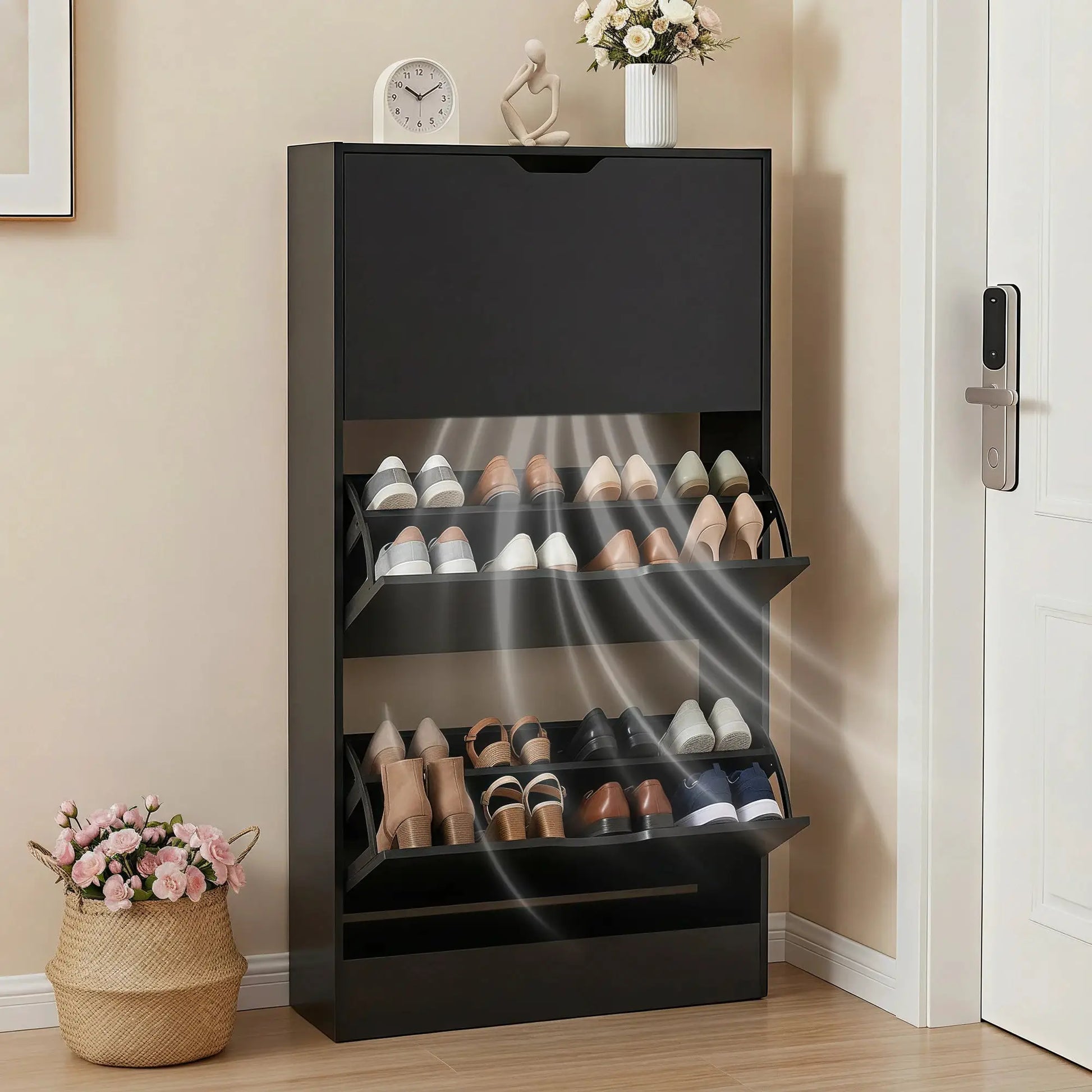 Shoe Cabinet with 3 Flip Drawers, Slim Wooden Shoe Storage Organizer for Entryway, Hallway & Living Room from PriceLows™