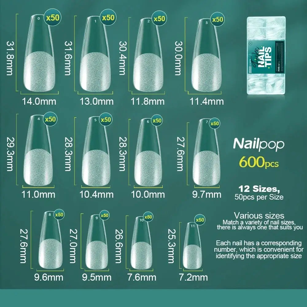 Nailpop 600PCS Nail Tips Full Cover Medium Length Ballerina Press On False Nail Extenison Tips with Box for Salons and Home DIY from PriceLows™