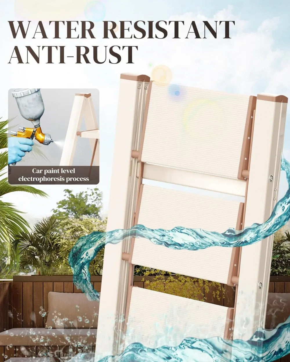 3 Step Ladder, Folding Step Stool with Wider Pedal, Anti-Slip Feet & Strips, Aluminum, 300Lbs Capacity, Cream Chocolate from PriceLows™