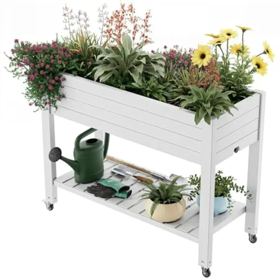 Elevated Raised Garden Bed with Wheels, Outdoor Large Resin Patio Planter Box Stand Divisible with Drain Plug, Water Monitor fo from PriceLows™
