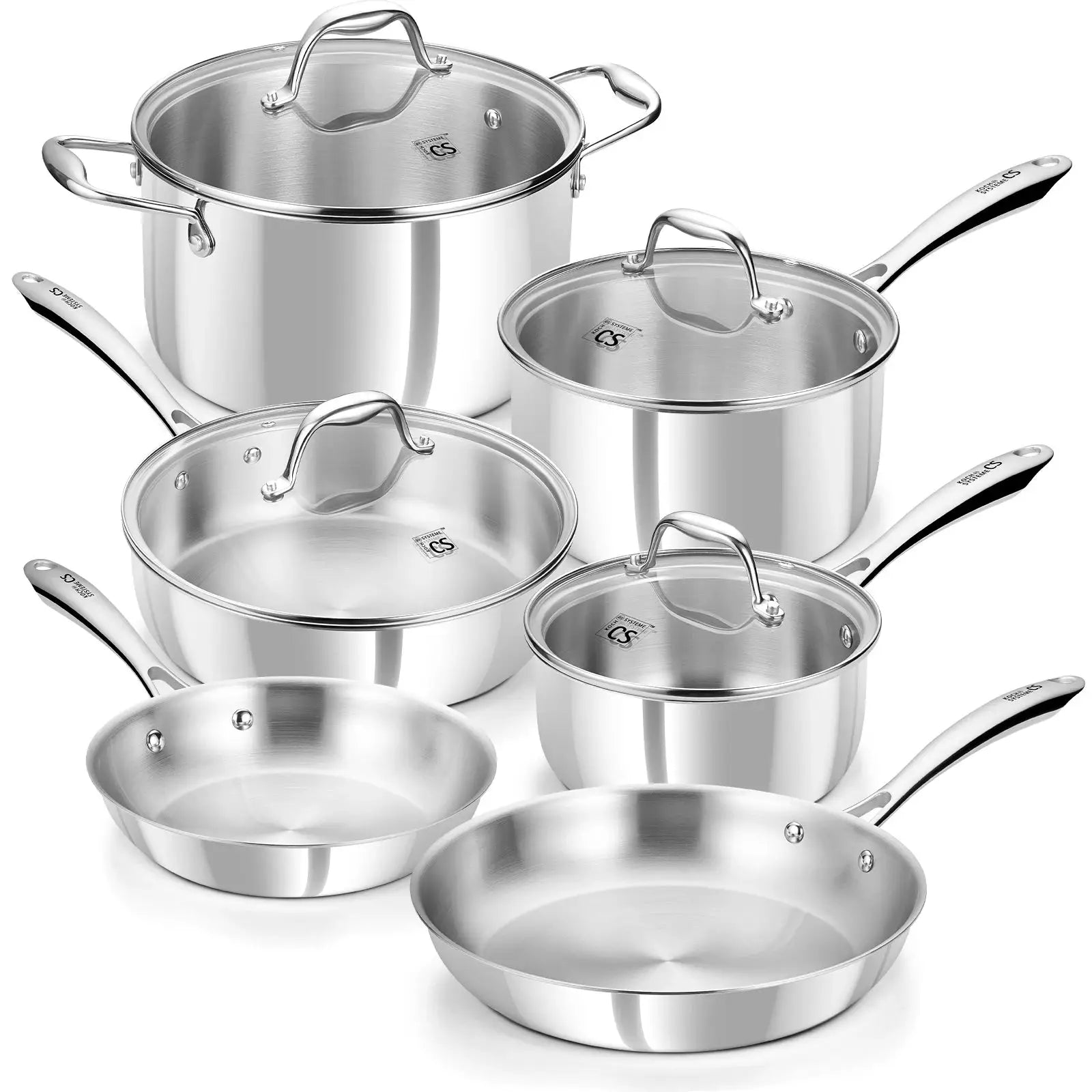 Tri-Ply Stainless Steel Cookware Set 10 Piece, Professional 18/10 Stianless Steel Pots and Pans Set, Oven & Induction Safe from PriceLows™
