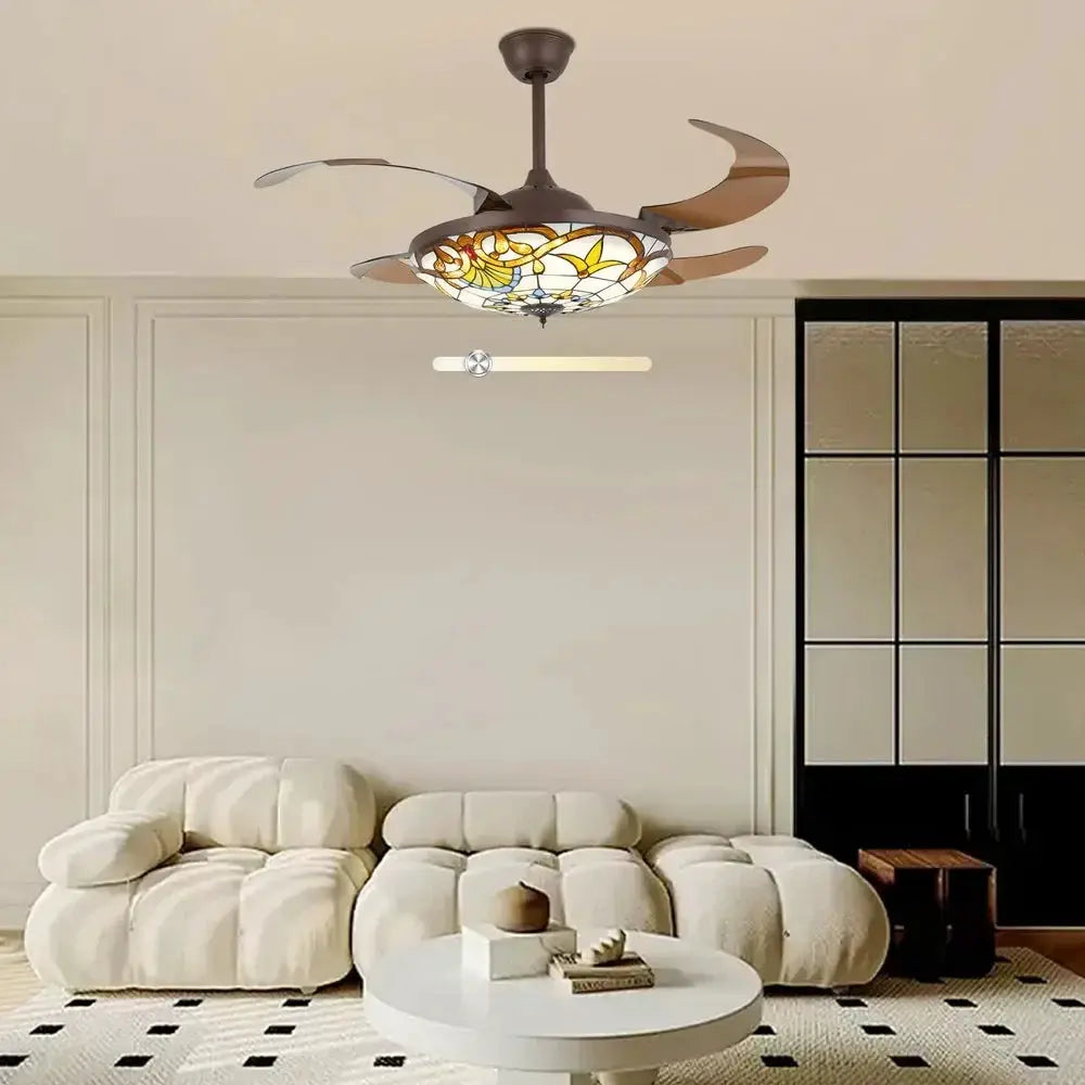 42 in Tiffany Style Ceiling Fan W/ Light, Remote Control, 3 Color Changing LED & 3 Speed Setting, Modern Fan for Living Room Use from PriceLows™
