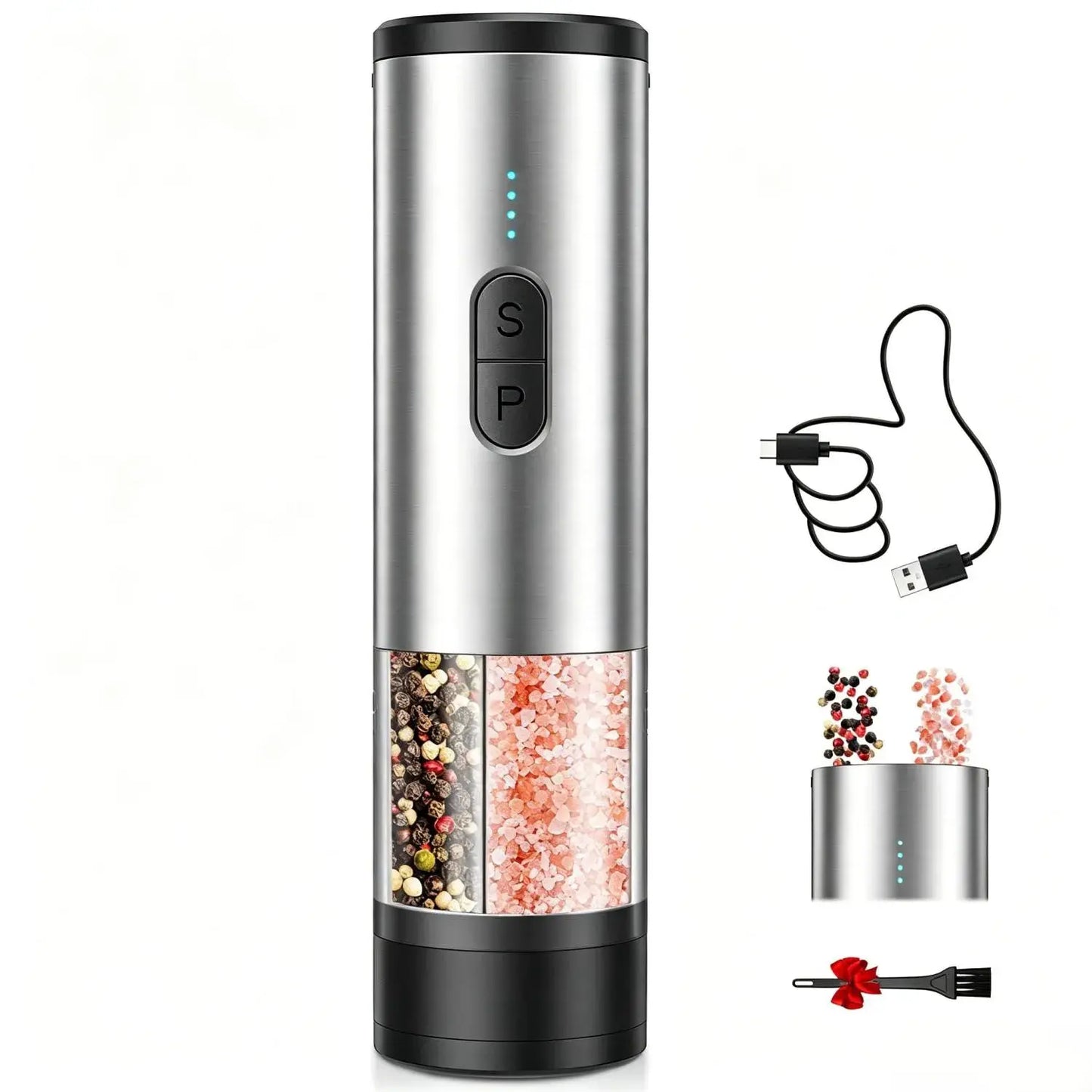 Automatic Salt And Pepper Grinder Set | Rechargeable Base | LED | 2-Piece Set
