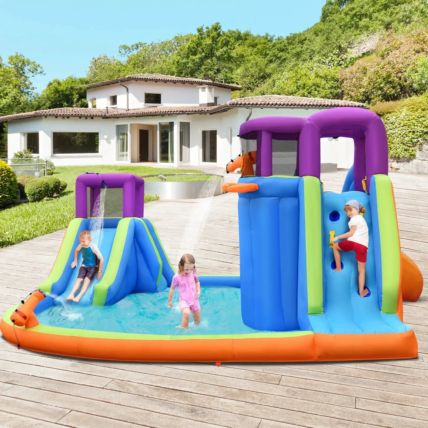 6-in-1 Inflatable Dual Water Slide Bounce House Without Blower from PriceLows™