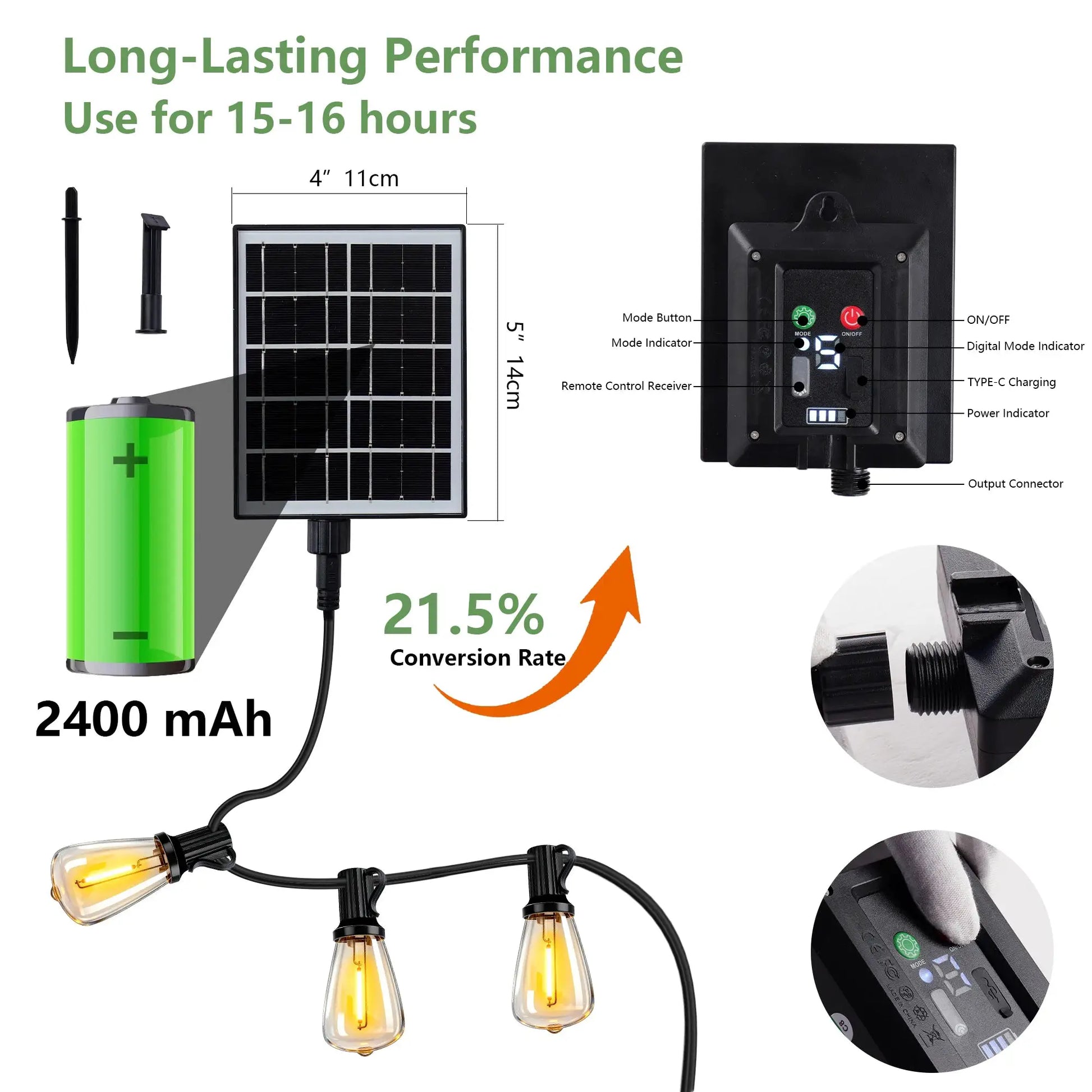100FT Solar Outdoor String Lights IP65 Waterproof Patio Lights, Shatterproof E12 Replaceable Bulbs, Remote Dimmable Timing from PriceLows™