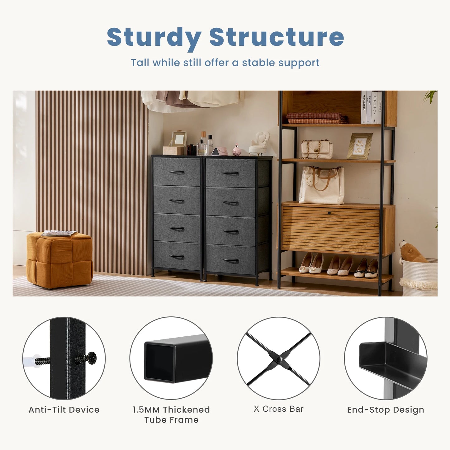 Dresser | 4 Fabric Drawers | Steel Frame | Assembly Required
