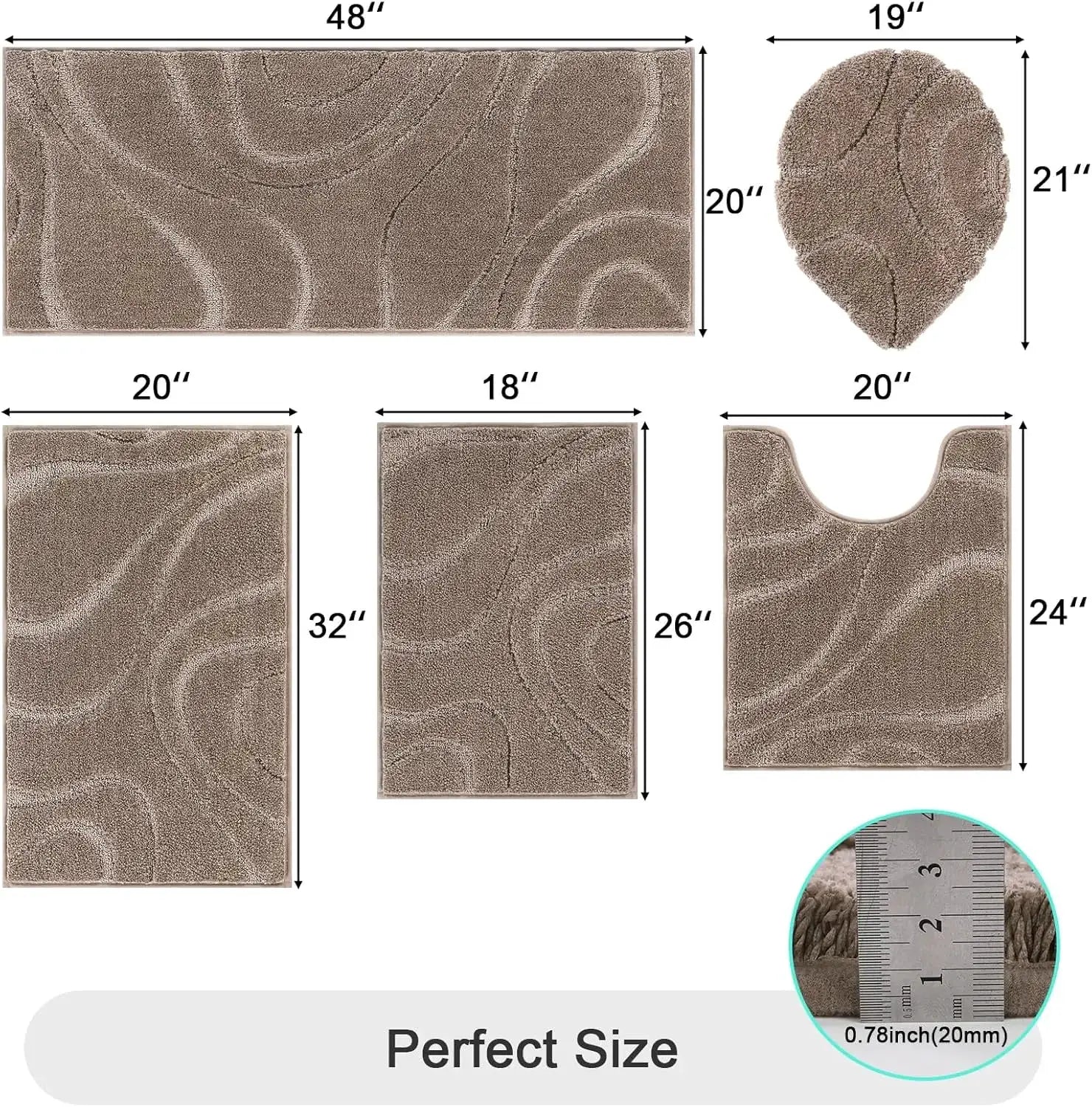 HEBE Bathroom Rugs Sets 5 Piece, Soft Absorbent Microfiber Bath Mat for Bathroom, Non Slip Washable Bath Rug Set with To from PriceLows™