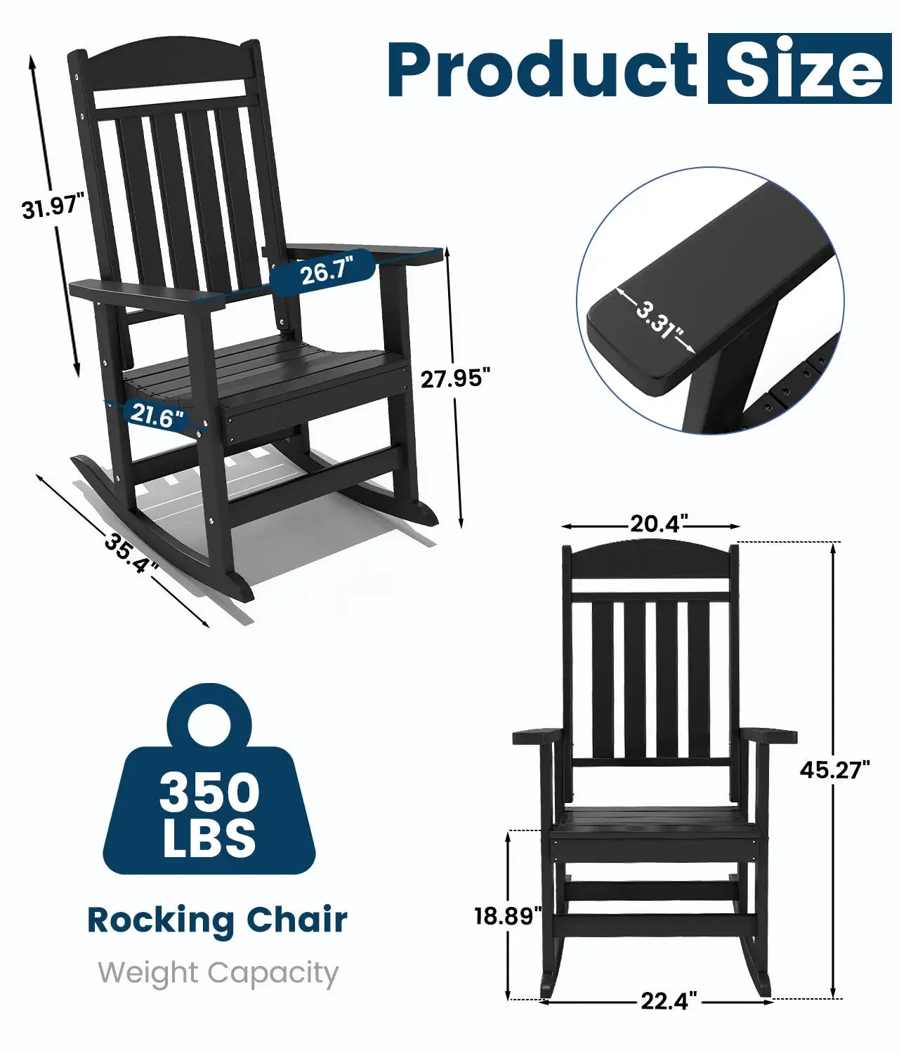 FOOWIN 2pcs Oversized High Back Outdoor Patio Rocking Chair All Weather HDPE Porch Rocker Adult Garden Lawn Indoor from PriceLows™