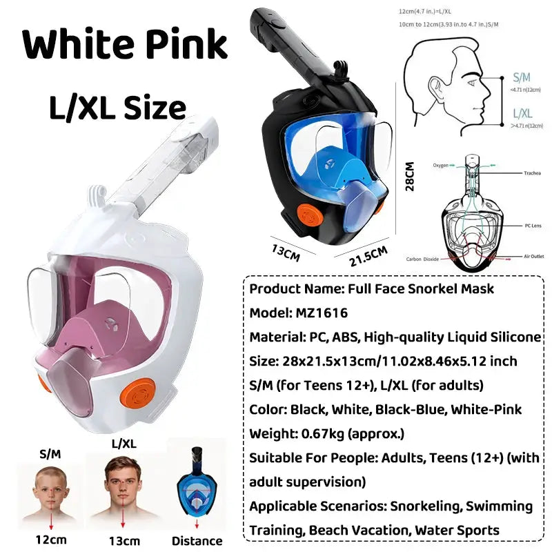 Full Face Snorkel Mask 180° Panoramic View Dry Top Snorkel Anti-Fog Leak-Proof Safe Breathing Swimming Diving Gear for Adults from PriceLows™