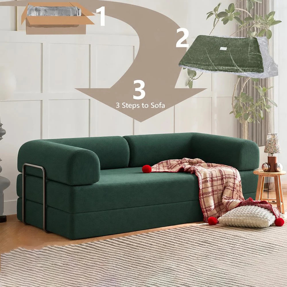 Convertible Sofa Bed | Corduroy Upholstery | 79 Inch Length