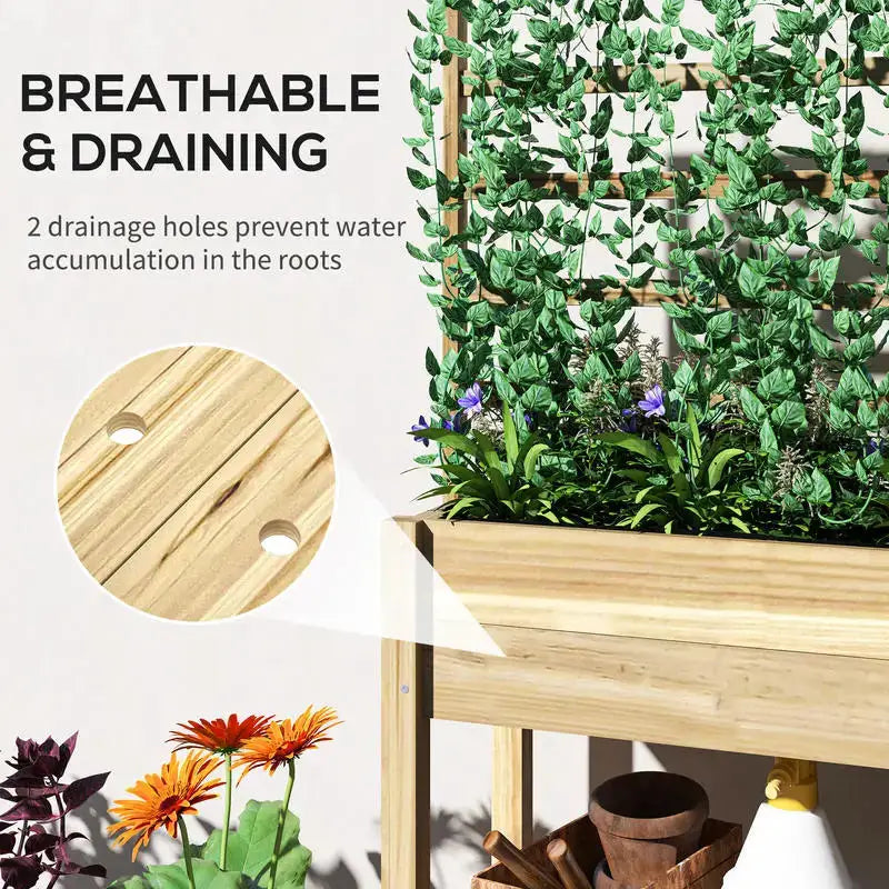 Planter Box with Support Frame,Raised Garden Bed with Support Frame, Equipped with Plant Stand and Shelves, Made of Wood-88 X 37 X 137 Cm from PriceLows™