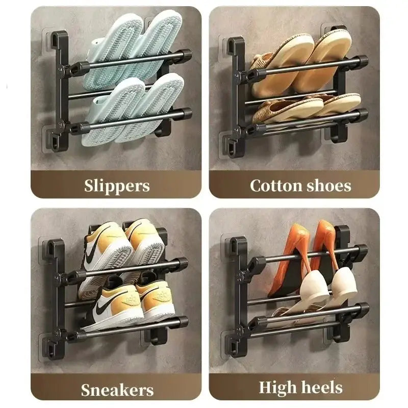 Bathroom Seamless Slip Simple Shoe Rack Wall-mounted bathroom Multifunctional storage rack Folding storage rack from PriceLows™