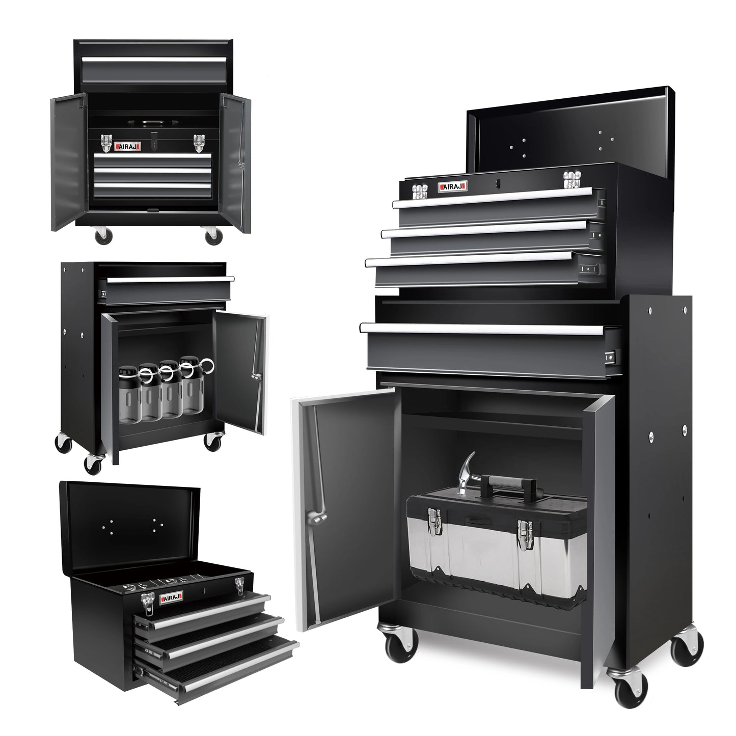 Double door four drawer rolling tool chest, lockable detachable top large tool cabinet, padded metal toolbox from PriceLows™