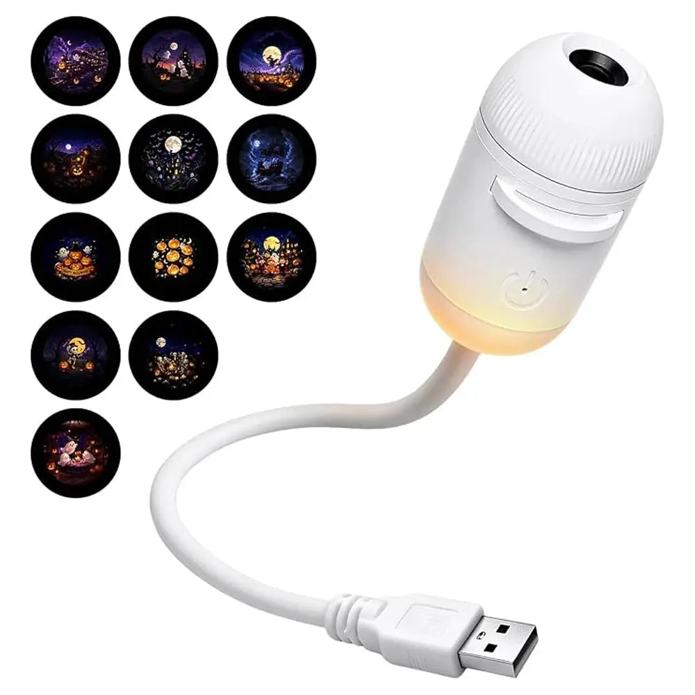 Halloween Projector Night Lamp | 12-in-1 LED Patterns | USB Powered | Wall & Car Decor
